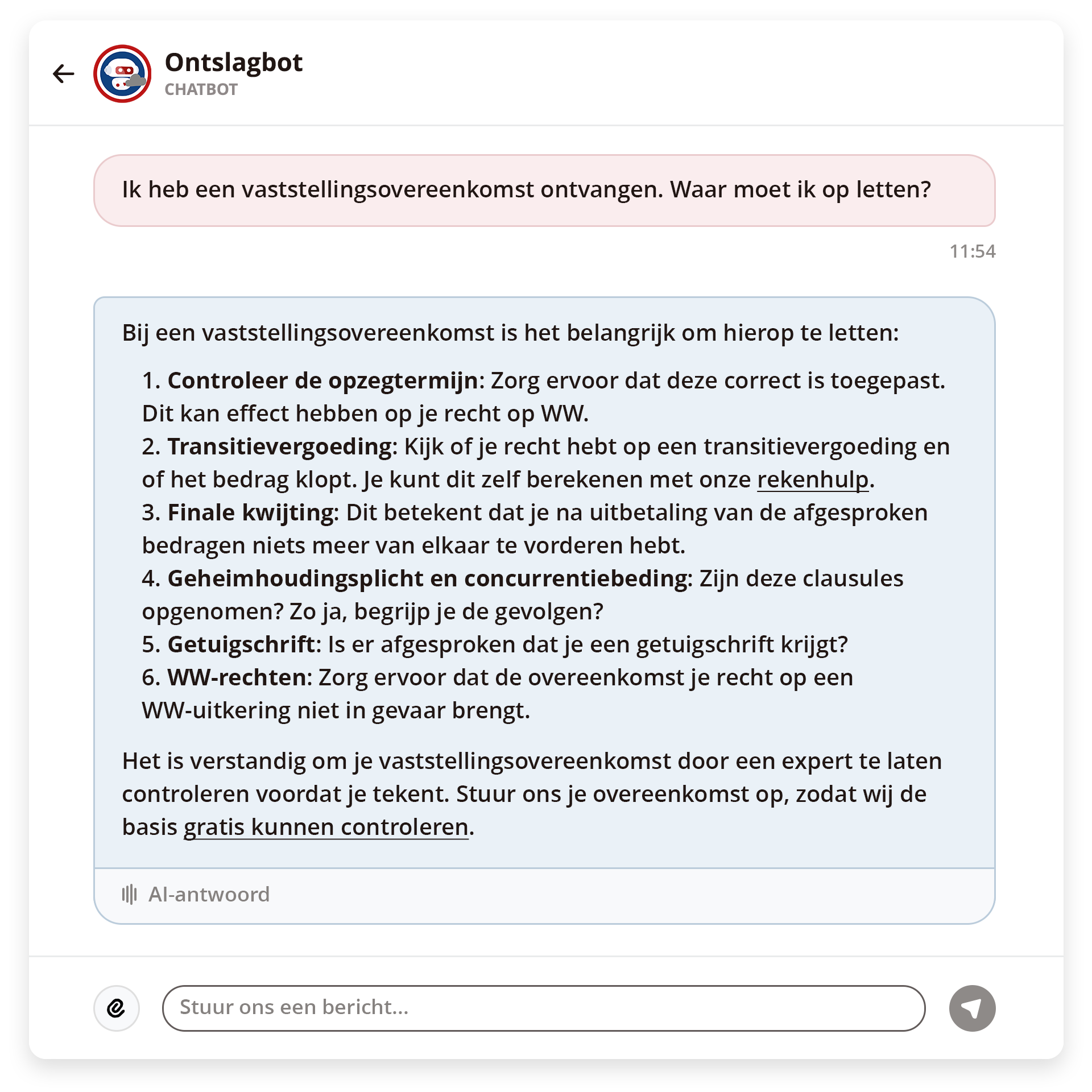Chat met AI-gebaseerde Ontslagbot