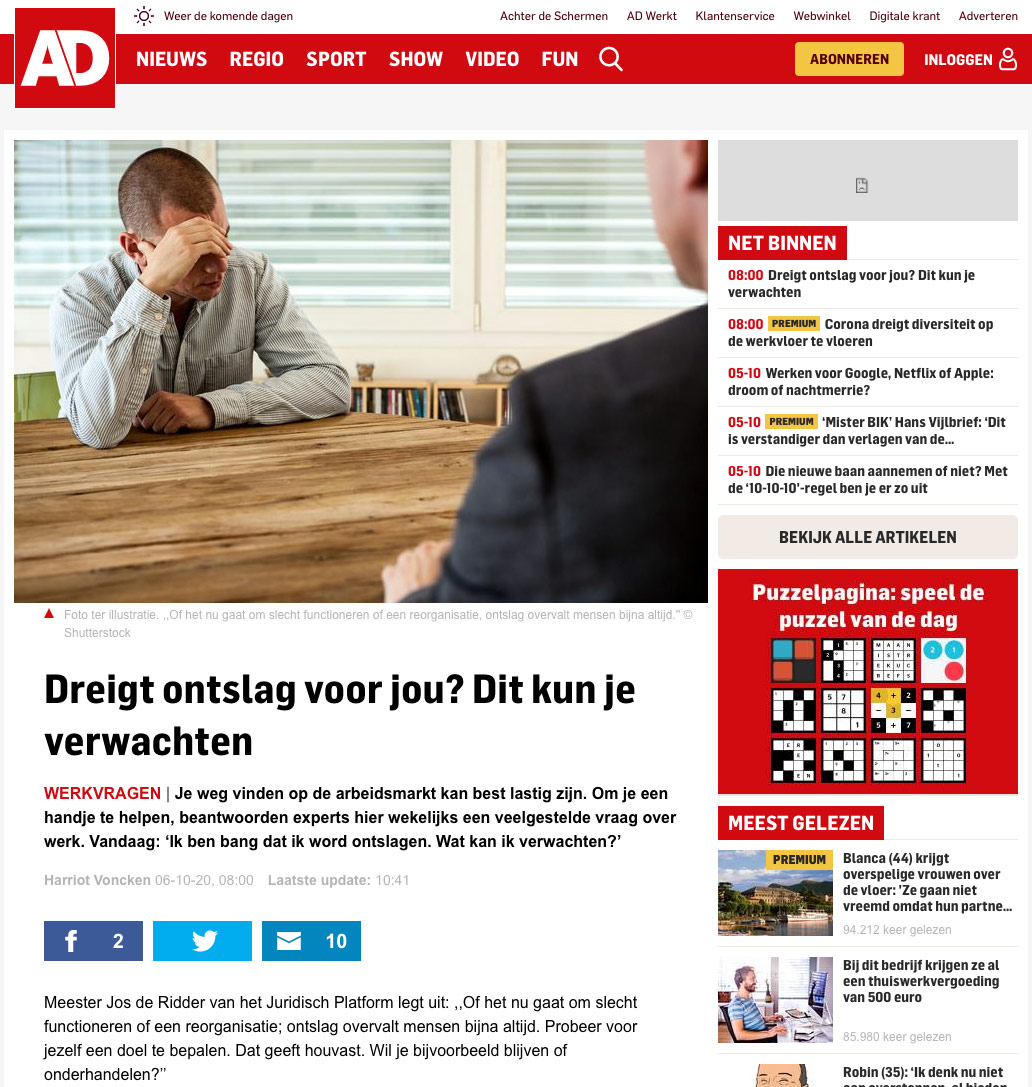 Interview met Juridisch Platform in het AD